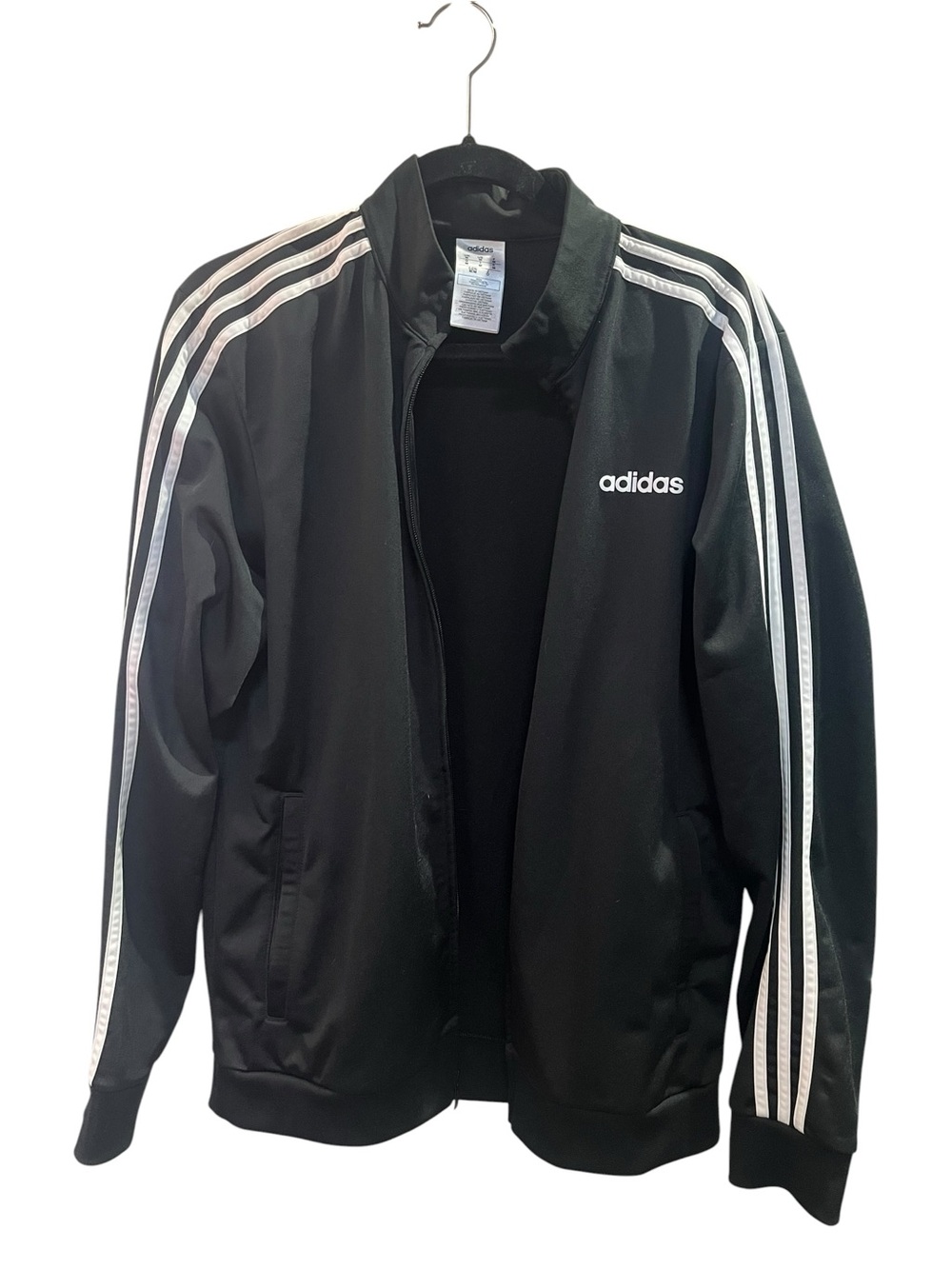 Adidas Men's Black Track Jacket with White Stripes Size Medium